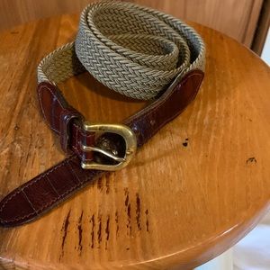 Vintage Crook Horn Belt. Hand Made in USA taupe fabric alligator trim 36/38.